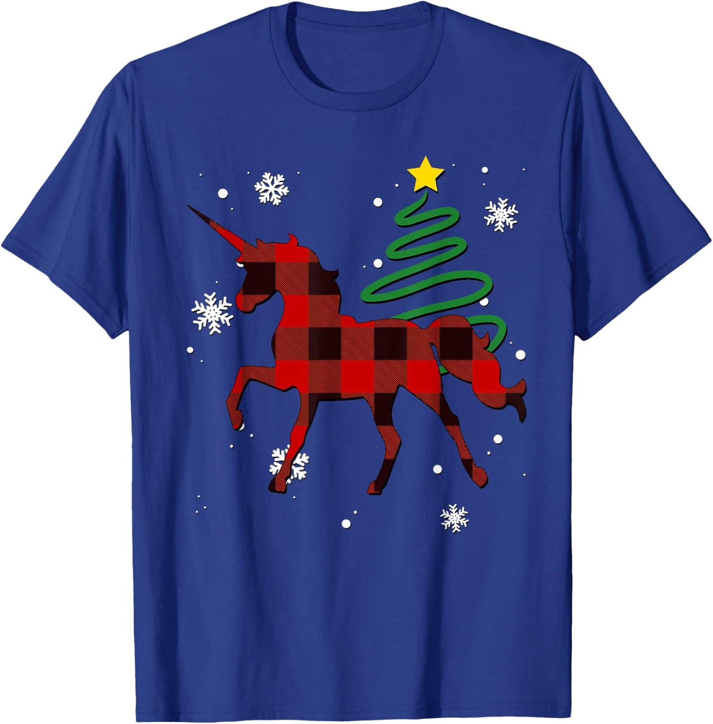 Red Plaid Unicorn Buffalo Magical Family Pyjama Christmas T-Shirt - T-Shirt | Royal