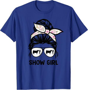 Cattle Show Girl Messy Bun Hair Cow Show Girl T-Shirt - T-Shirt | Royal