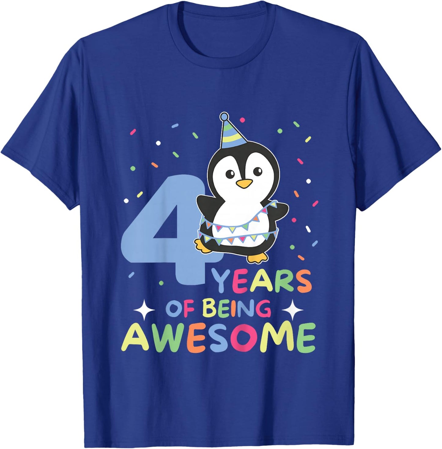 4th Birthday Penguin For Children Four Years Old T-Shirt - T-Shirt | Royal
