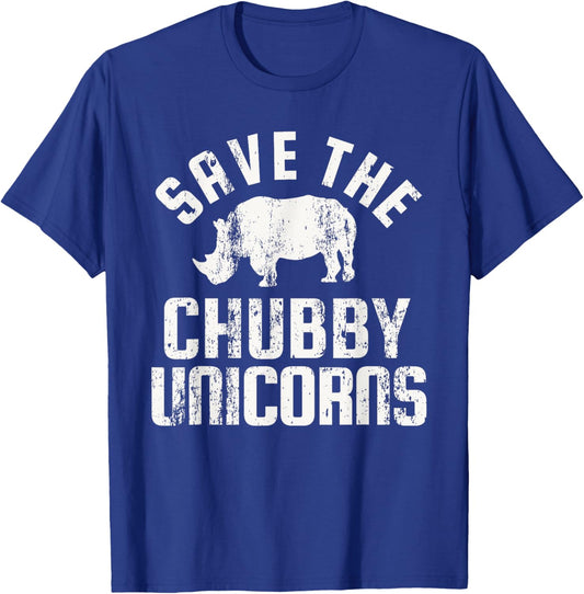 SAVE THE CHUBBY UNICORNS Rhino Vintage Retro Gift Funny T-Shirt - T-Shirt | Royal