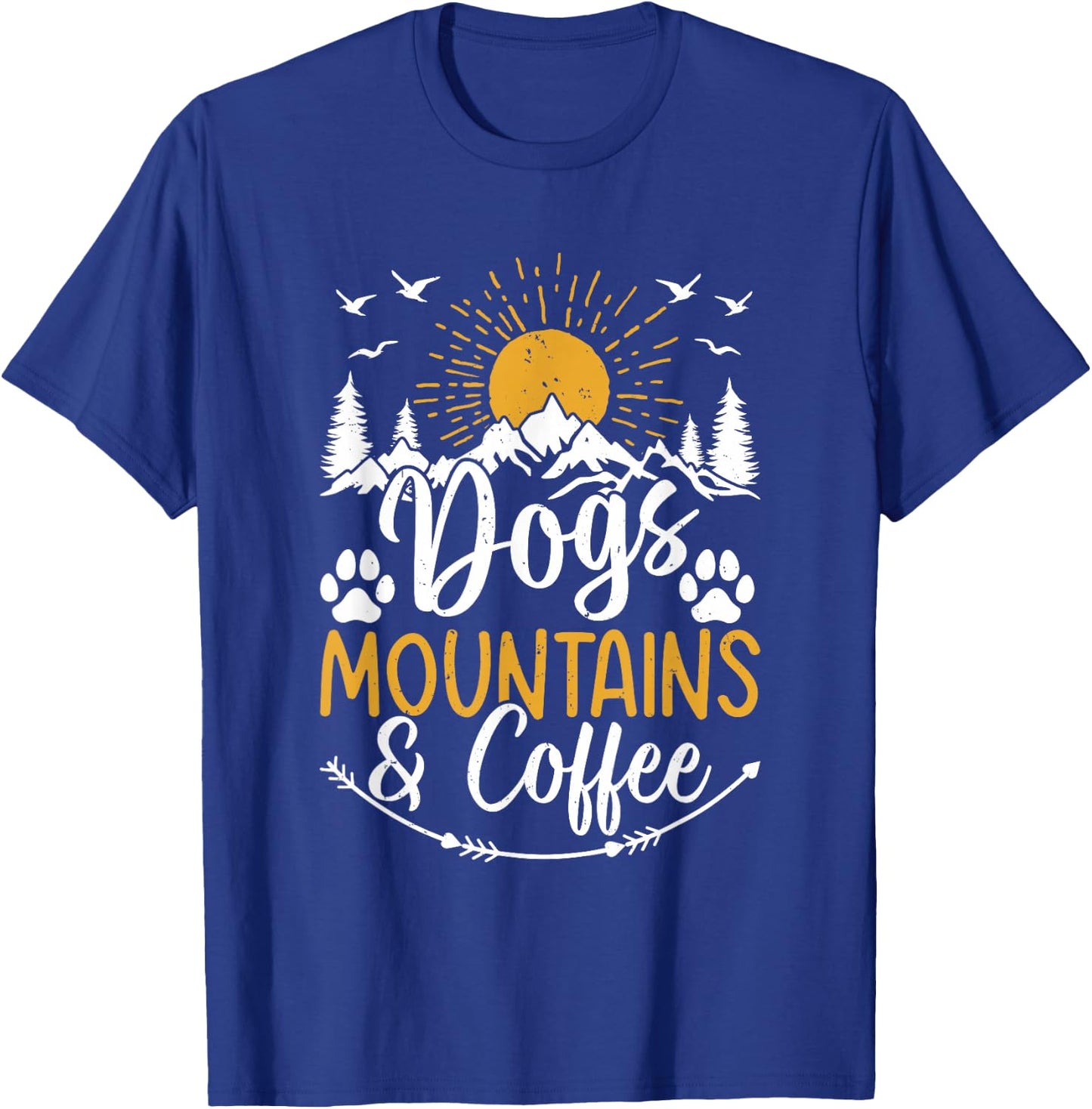 Dogs, Mountains & Coffee - Dog Lover Mountain Hiking Lover T-Shirt - T-Shirt | Royal