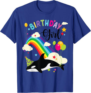 Cute Birthday Girl Orca Lovers & Killer Whale Lovers Rainbow T-Shirt - T-Shirt | Royal