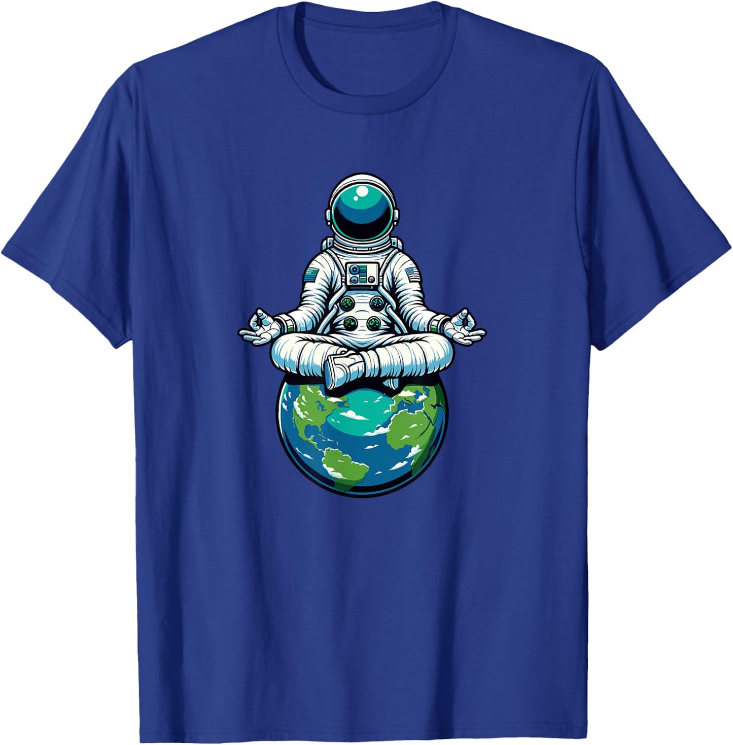 Meditating Astronaut Earth Planet Meditation T-Shirt - T-Shirt | Royal