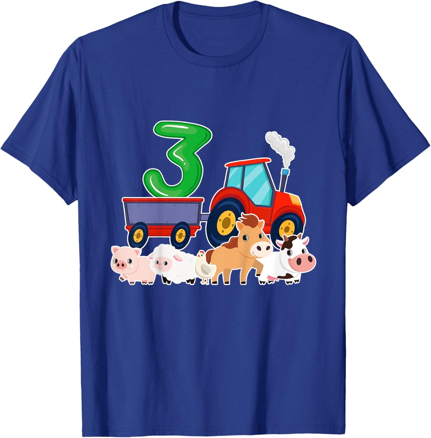 3rd Birthday Tractor 3 Years Old Farm Animals Birthday Gift T-Shirt - T-Shirt | Royal