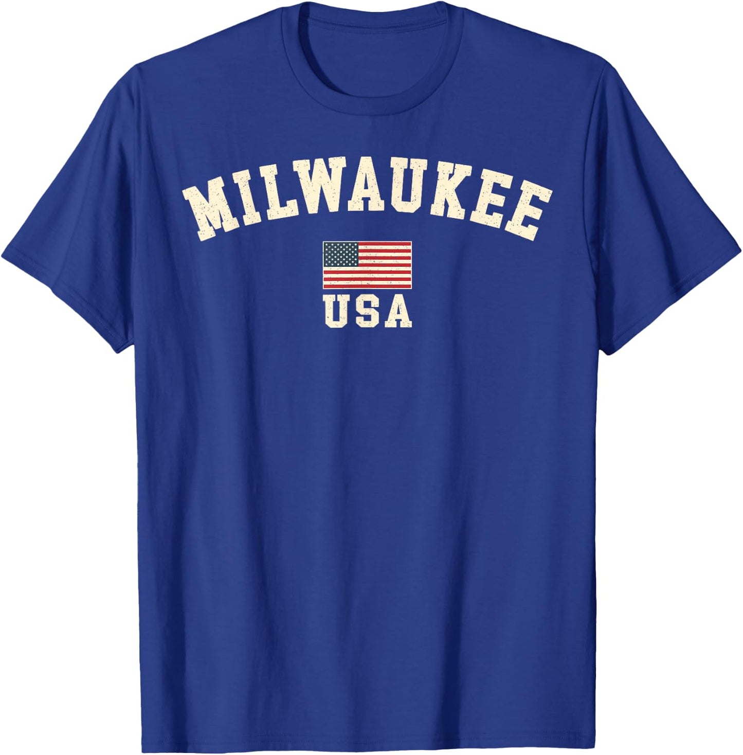 Vintage American Flag Milwaukee Wisconsin Souvenir Retro T-Shirt - T-Shirt | Royal