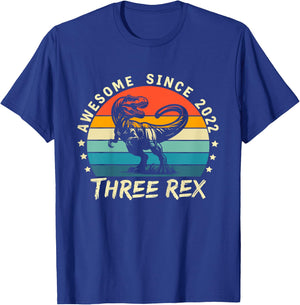 Kids Kids Three Rex 3rd Birthday Boy Third Dinosaur 3 Year Old T-Shirt - T-Shirt | Royal