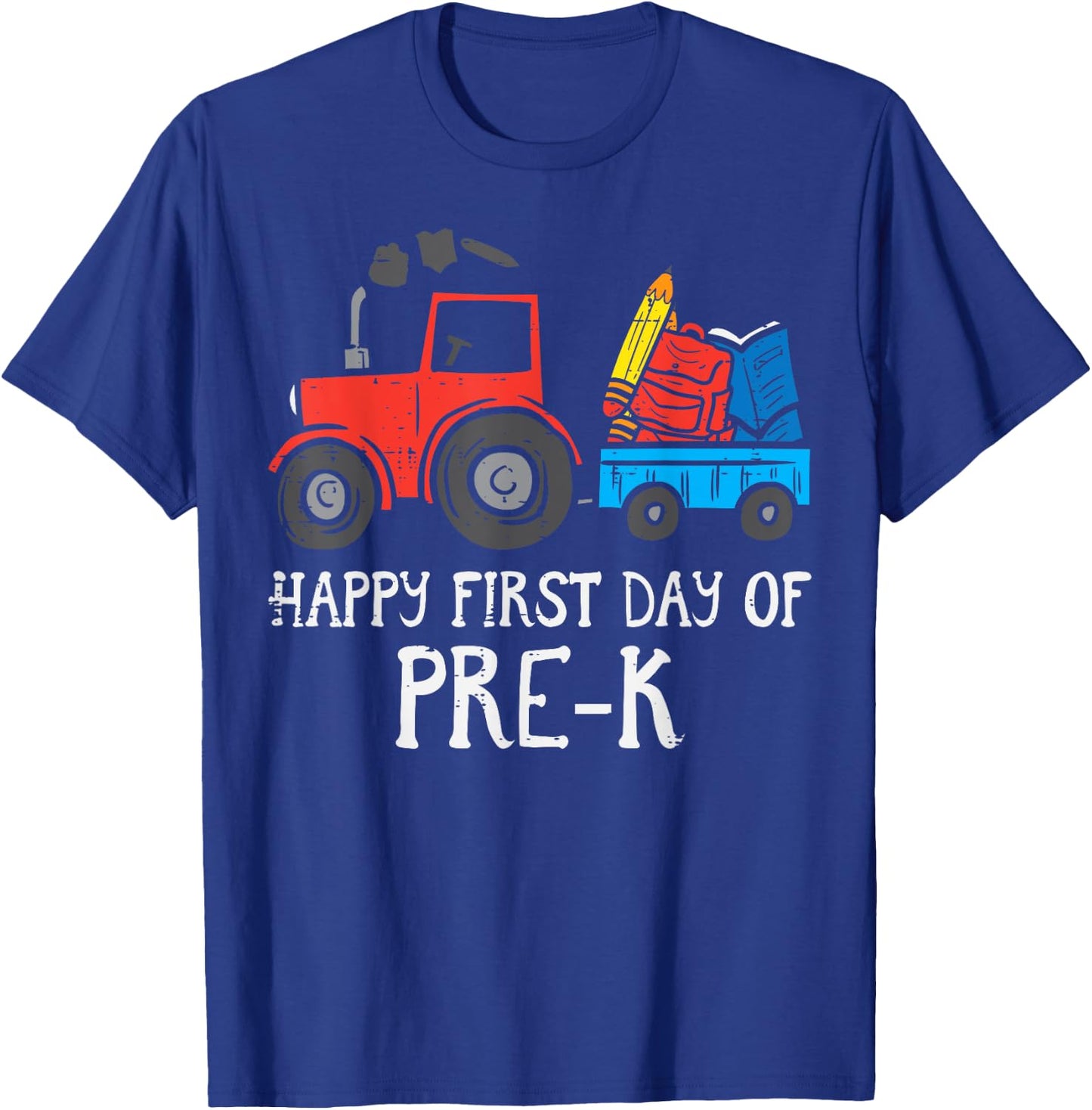 Tractor Happy First Day Of Pre-K Prek School Farm Truck Boys T-Shirt - T-Shirt | Royal