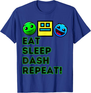 Eat Sleep Dash Repeat Geometry Video game Video gamer , Black, S T-Shirt - T-Shirt | Royal