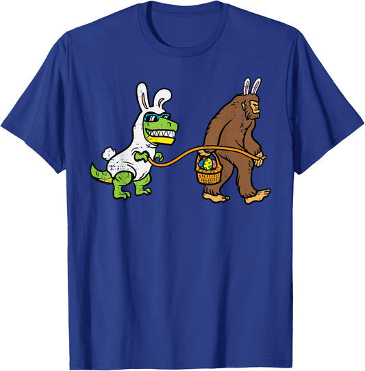 Easter Bunny Dino Bigfoot Sasquatch Trex Men Boys Kids Youth T-Shirt - T-Shirt | Royal