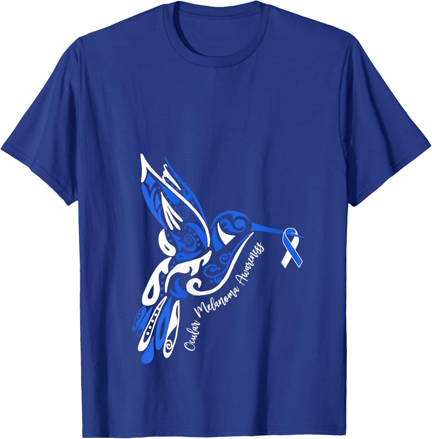 Ocular Melanoma Awareness Eye Cancer Hummingbird Ribbon V-Neck T-Shirt - T-Shirt | Royal