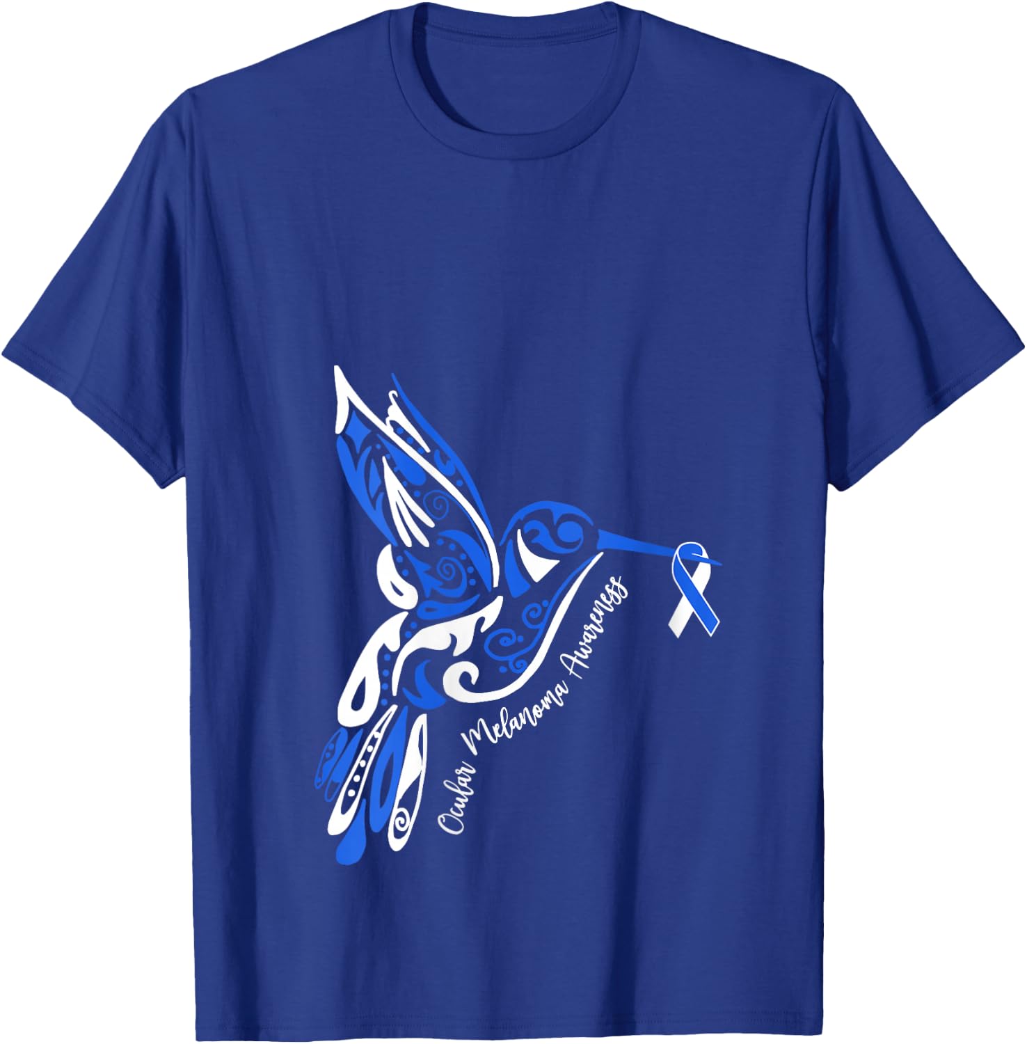 Ocular Melanoma Awareness Eye Cancer Hummingbird Ribbon V-Neck T-Shirt - T-Shirt | Royal