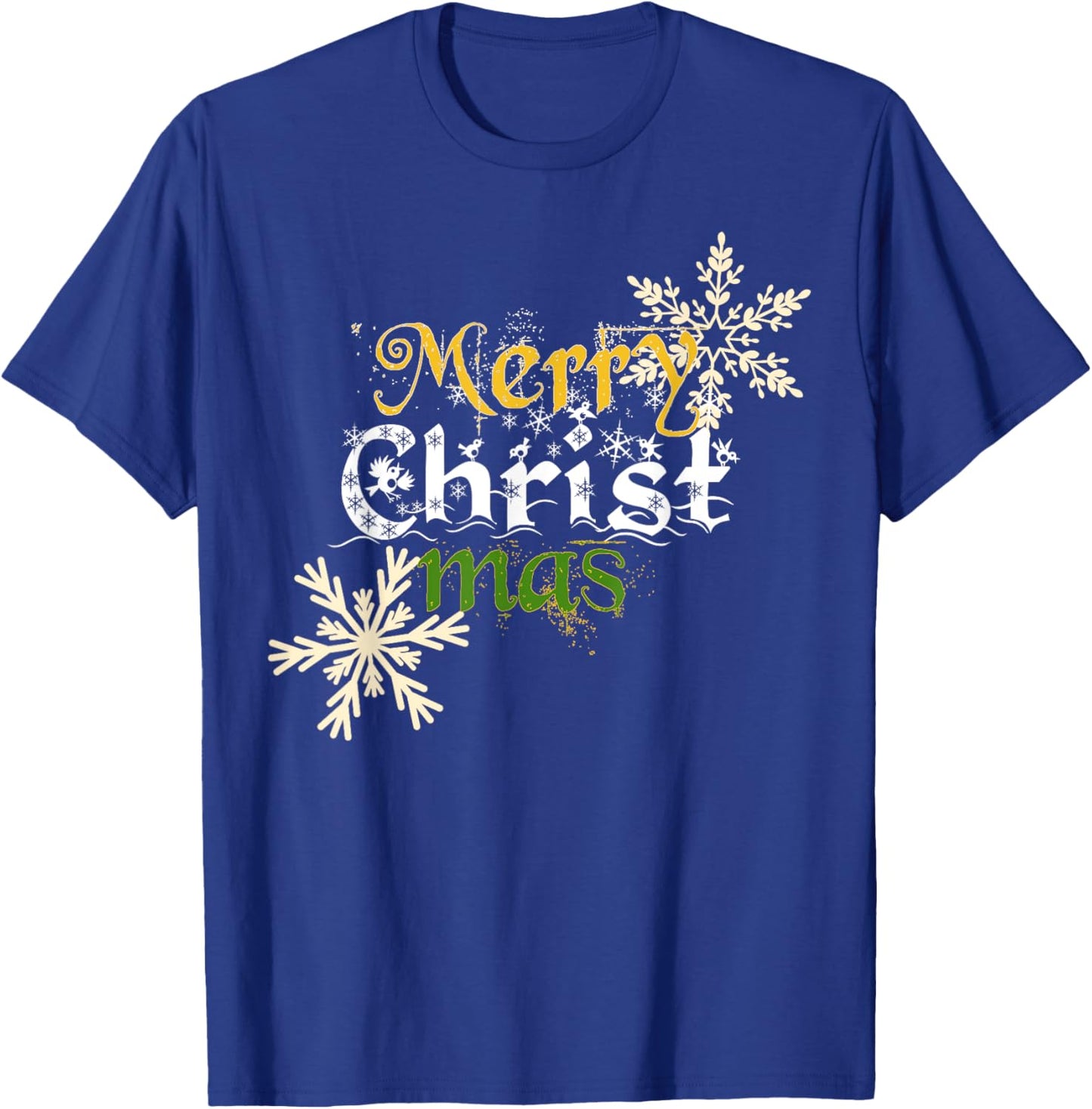 Christian Holiday Merry Christ Mas Snowflakes Christmas T-Shirt - T-Shirt | Royal