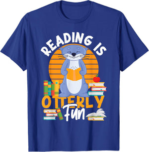 Otter Reading Teacher Literature Book Pun Reading Is Otterly T-Shirt - T-Shirt | Royal