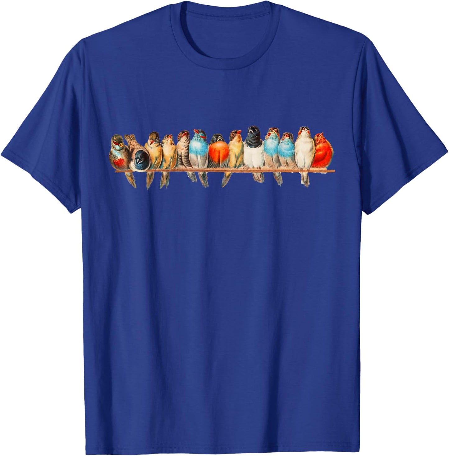 Cute Birds on a Wire Vintage Illustration T-Shirt - T-Shirt | Royal