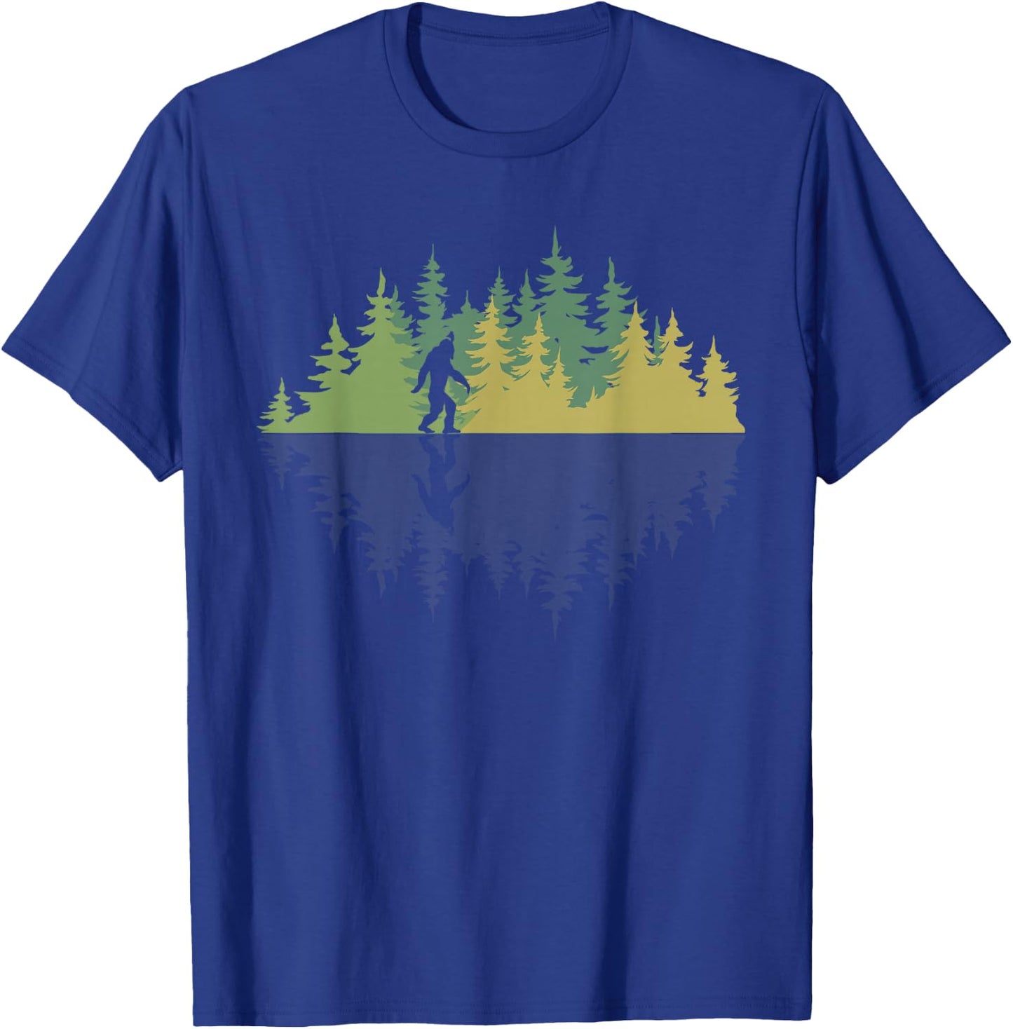Reflection Forest Trees Sasquatch Conspiracy Yeti Bigfoot T-Shirt - T-Shirt | Royal