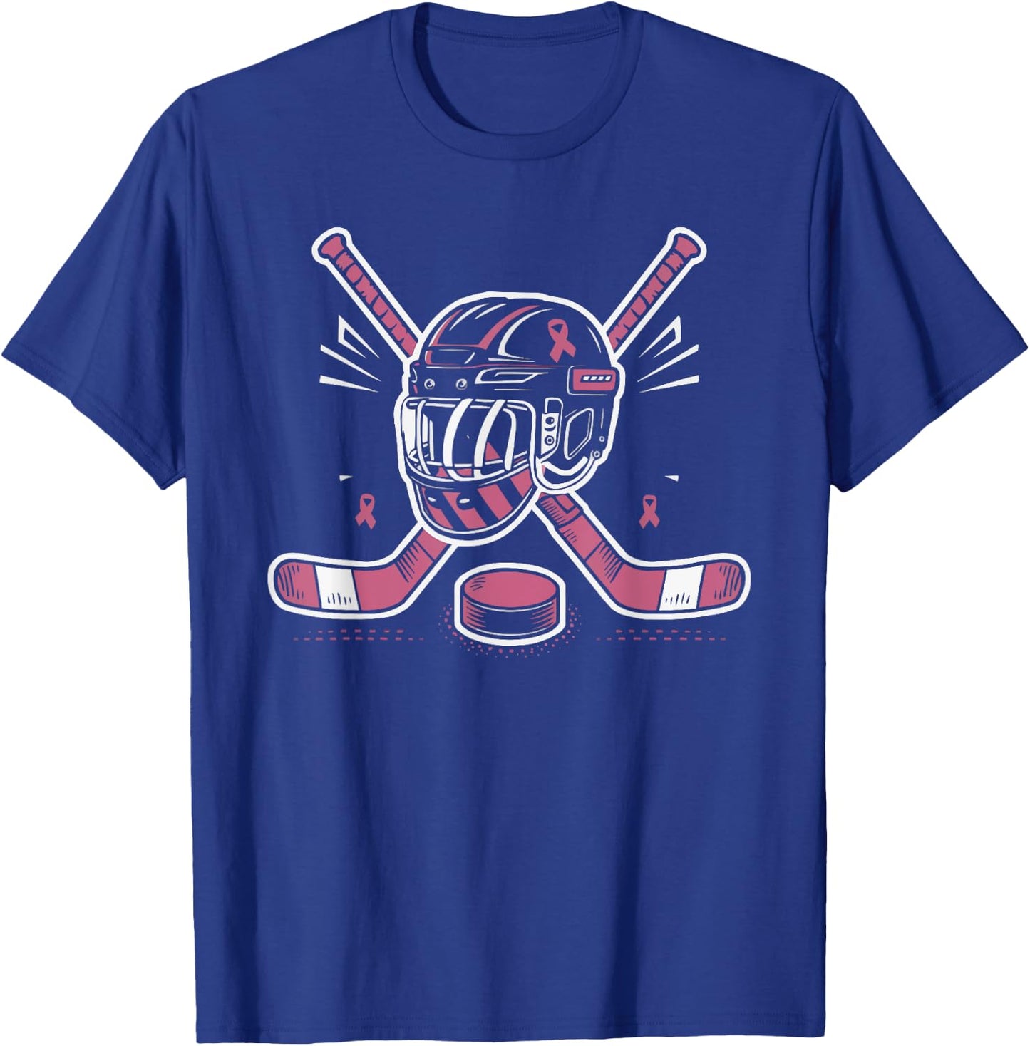 Ice Hockey Breast Cancer Awareness Month Pink Ribbon T-Shirt - T-Shirt | Royal