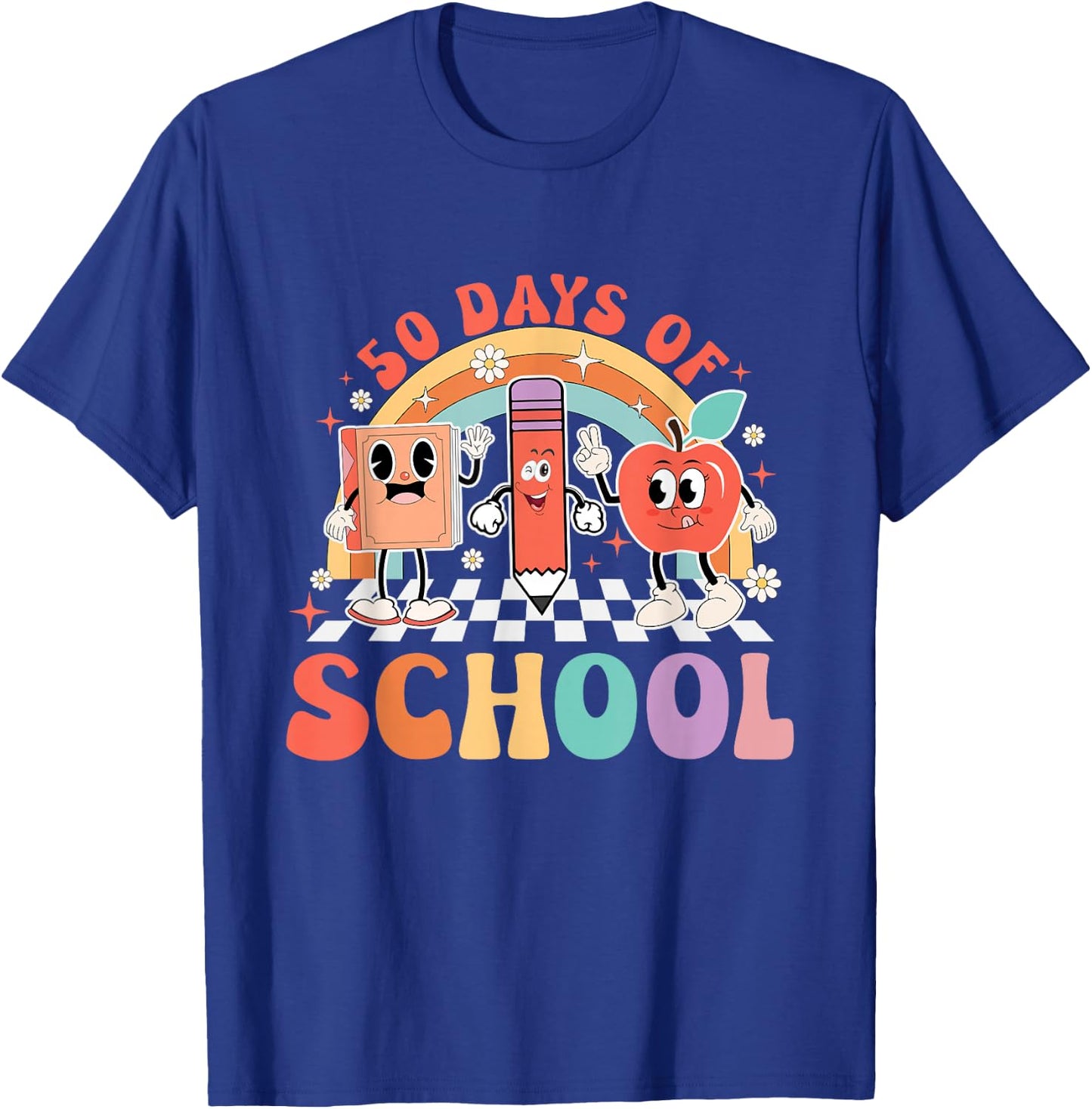 Retro 50 Days Of School Happy 50th Day Of School T-Shirt - T-Shirt | Royal