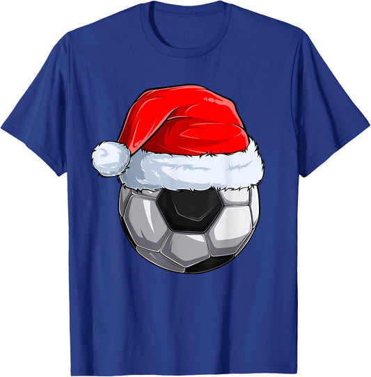 Soccer Ball Santa Hat Christmas Pajama Cool Sport X-Mas T-Shirt - T-Shirt | Royal