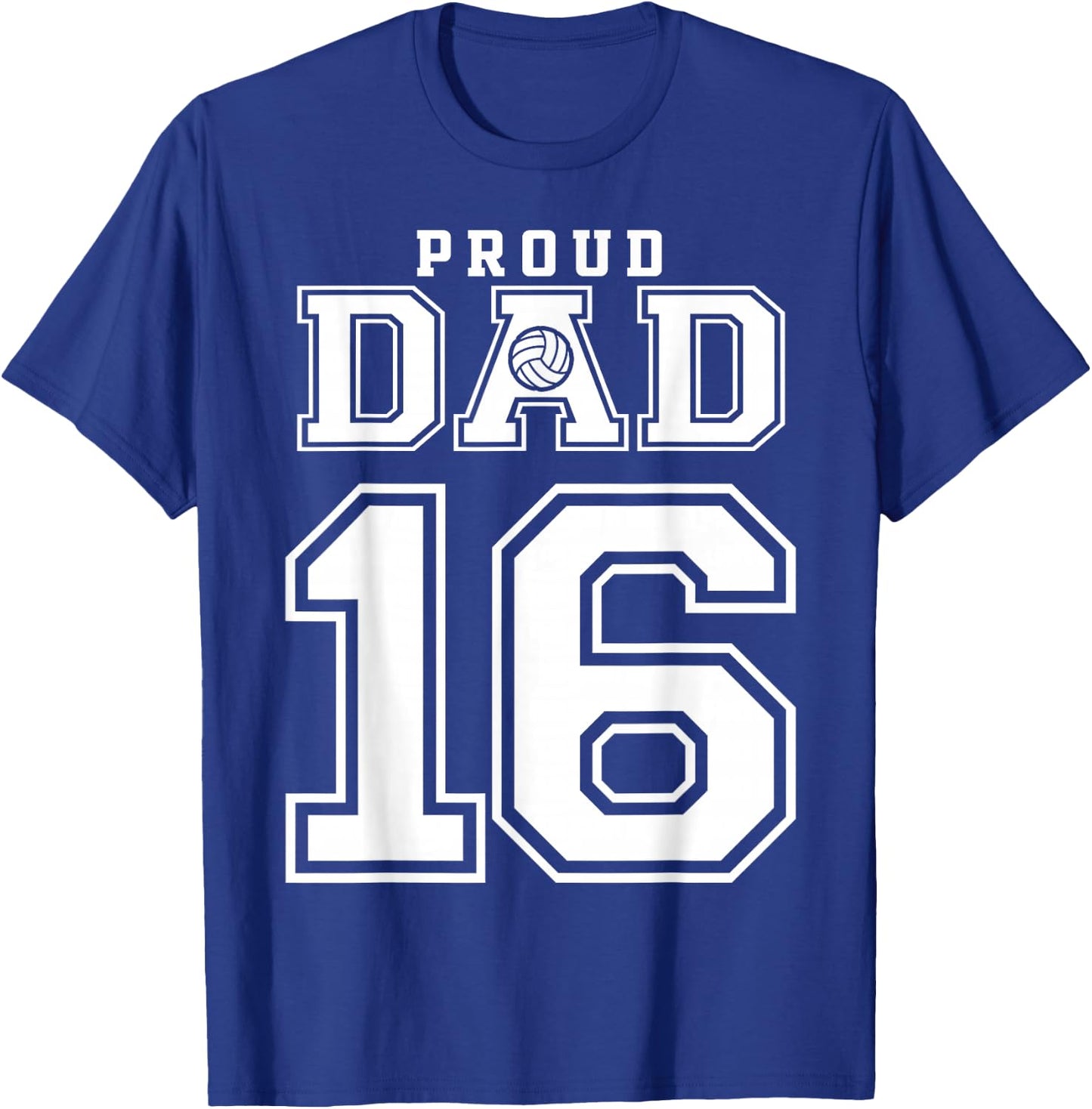 Custom Proud Volleyball Dad Number 16 Personalized T-Shirt - T-Shirt | Royal