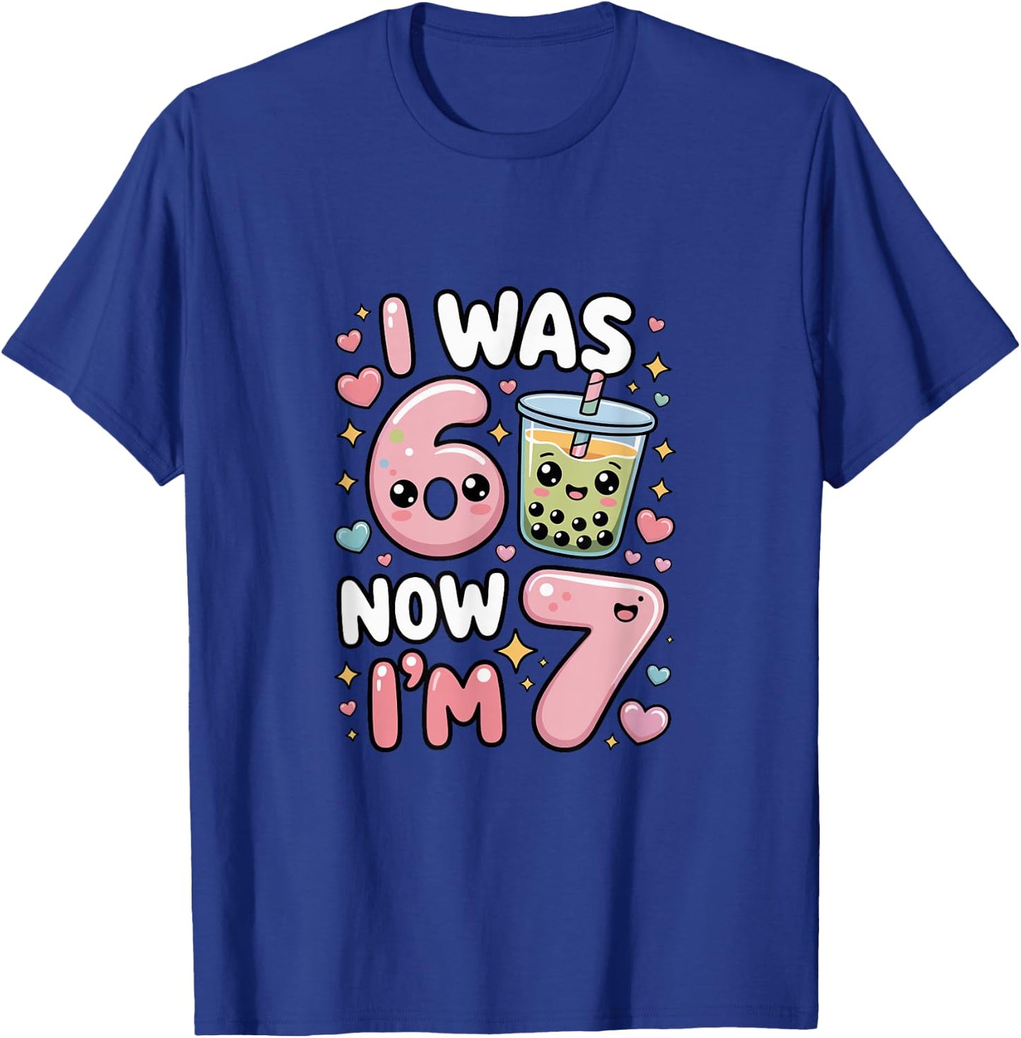 7 Year Old Birthday was 6 Now I'm 7 Kids Boba T-Shirt - T-Shirt | Royal