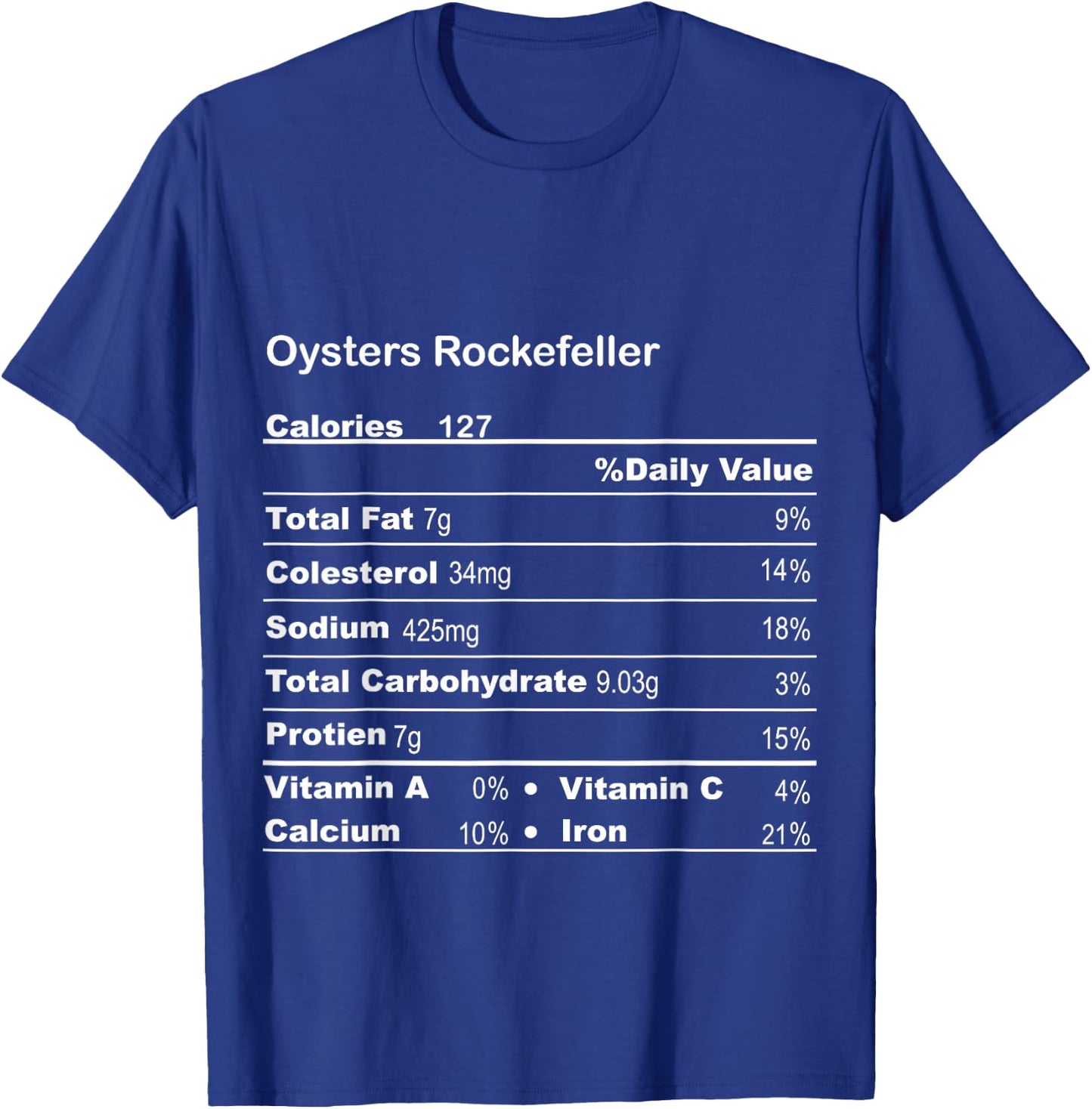 Funny Oysters Rockefeller Thanksgiving Nutritional Fact T-Shirt - T-Shirt | Royal