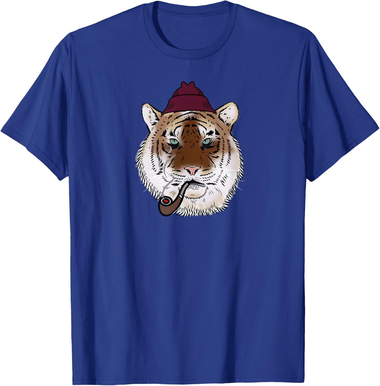 Tiger head face with a hat smoking a pipe cool big cat love T-Shirt - T-Shirt | Royal
