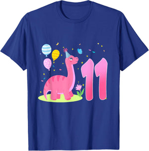 11th Birthday Girl 11 Year Old Birthday Dinosaur Party T-Shirt - T-Shirt | Royal
