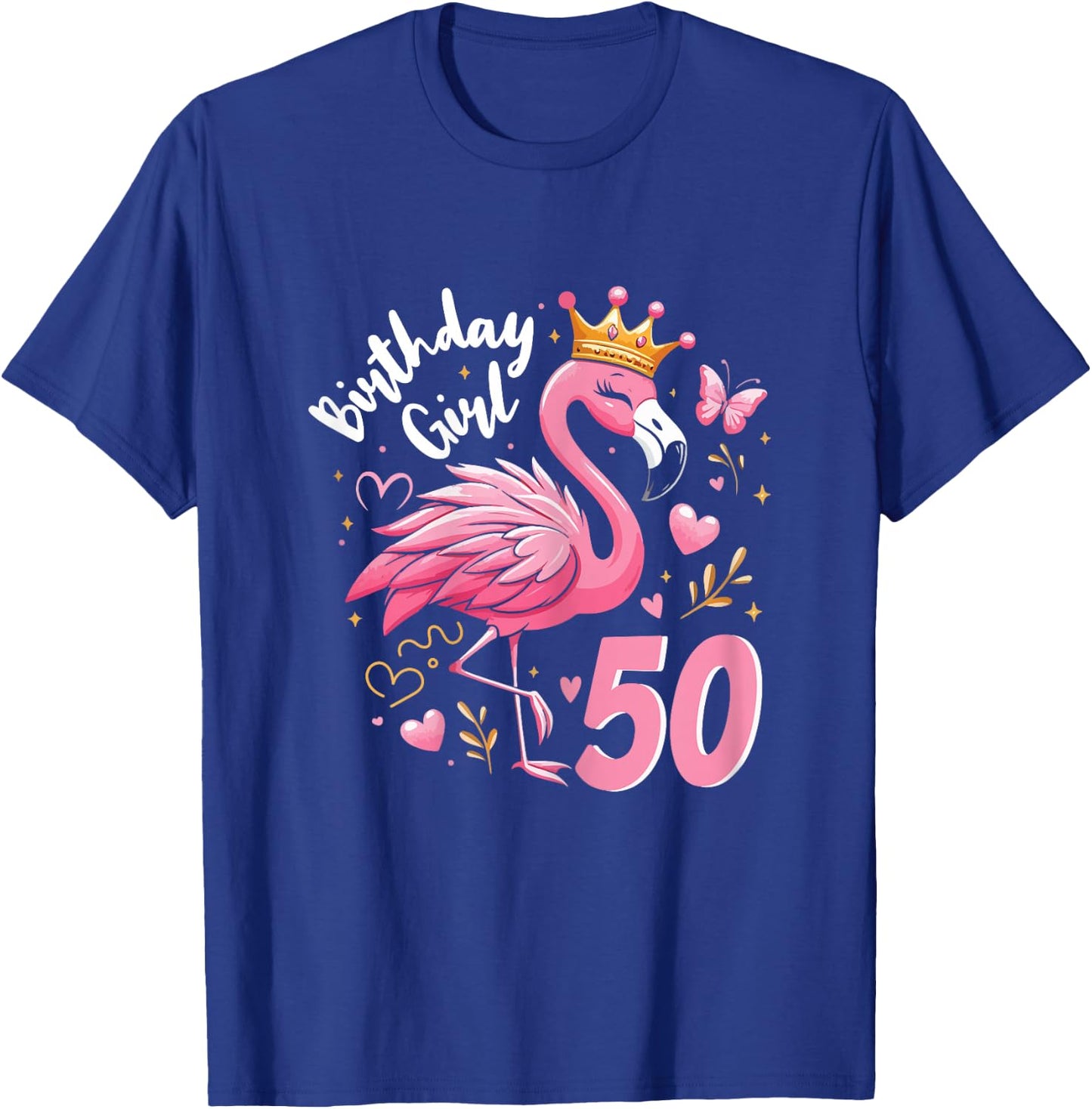 50th Birthday Gift Flamingo Fan 50 Year Old Women 50th Bday T-Shirt - T-Shirt | Royal