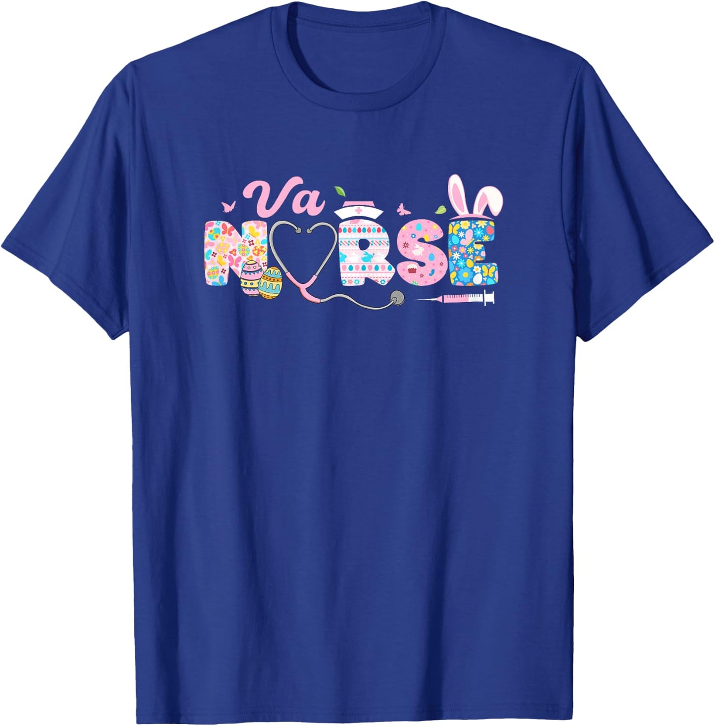 VA Nurse Easter Bunny Easter Egg Stethoscope Nurse Easter T-Shirt - T-Shirt | Royal
