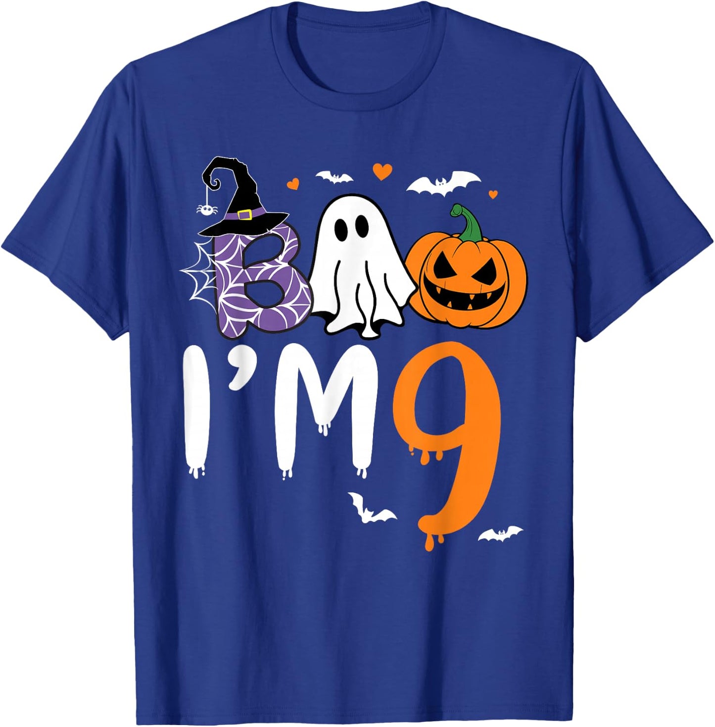 Boo I'm 9 Year Old Ghost 9th Birthday Boy Halloween Costume T-Shirt - T-Shirt | Royal
