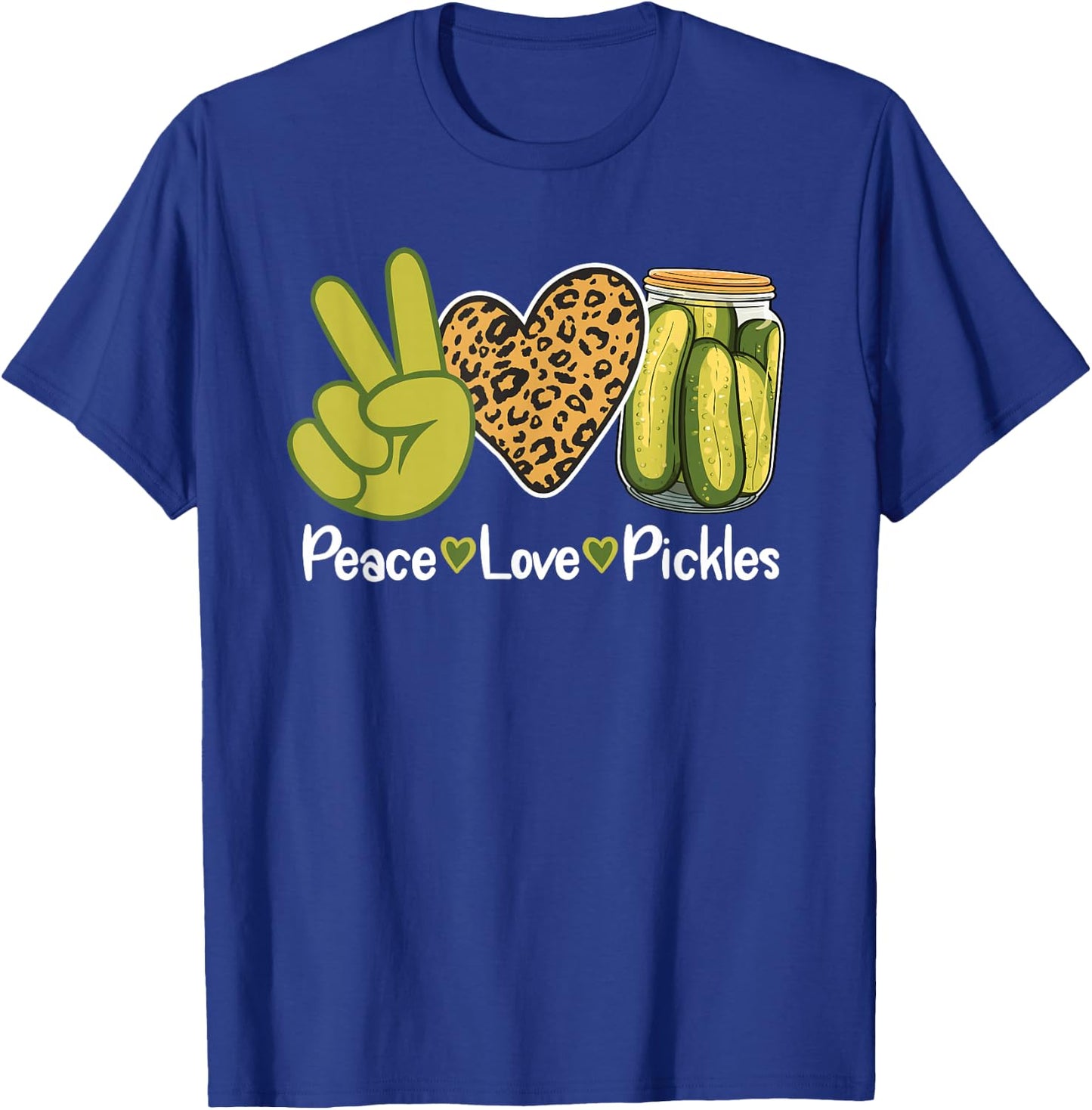 Funny Pickle Lover Leopard Print Retro Peace Love Pickles T-Shirt - T-Shirt | Royal