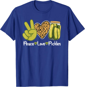 Funny Pickle Lover Leopard Print Retro Peace Love Pickles T-Shirt - T-Shirt | Royal