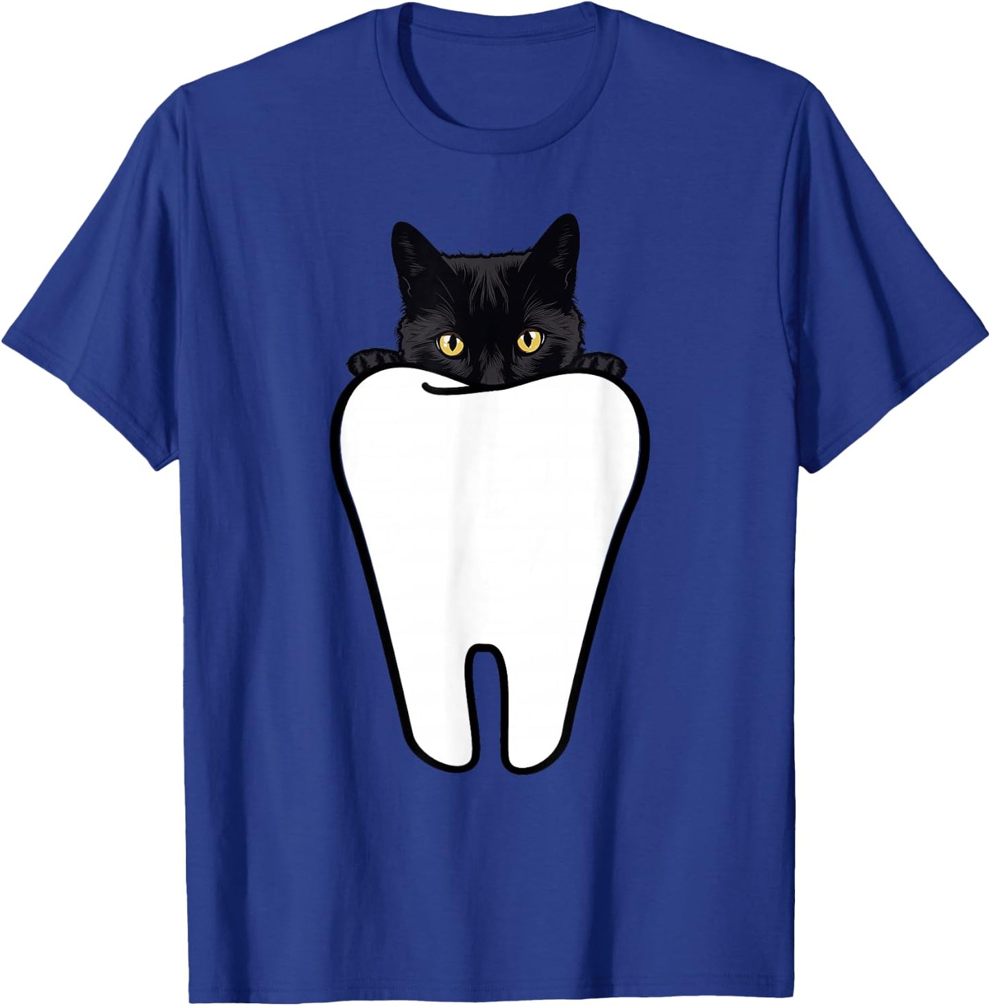 Peeking Black Cat Tooth Funny Dental Halloween Dentist Treat T-Shirt - T-Shirt | Royal