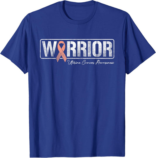Uterine Cancer Warrior Uterine Cancer Awareness Peach Ribbon T-Shirt - T-Shirt | Royal