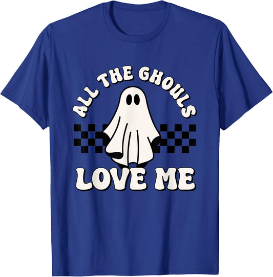 Boys Halloween Ghost Retro Groovy All The Ghouls Love Me T-Shirt - T-Shirt | Royal