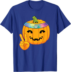 Hippie Halloween Pumpkin Peace Sign Hand Headband Tie Dye T-Shirt - T-Shirt | Royal