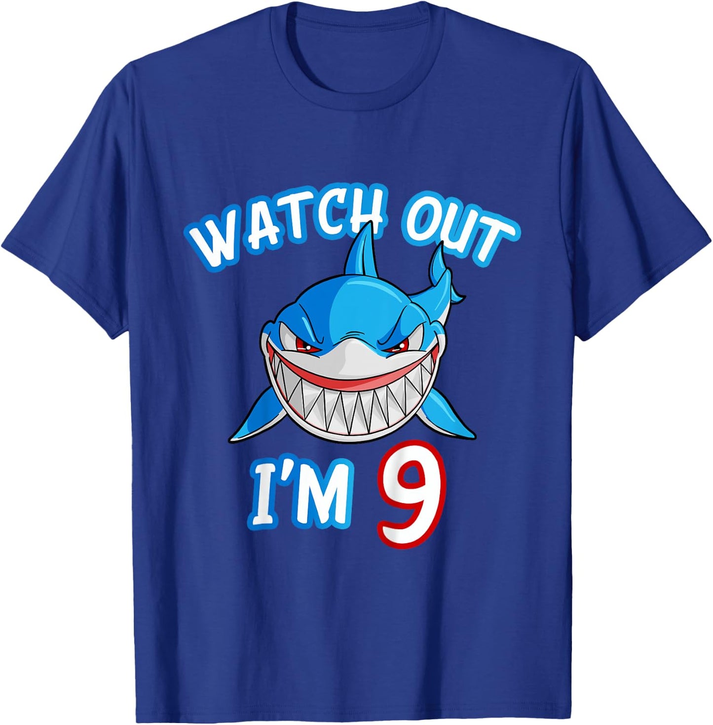 Kids 9 Yrs old Boy Watch Out Shark SHIRT 9th Birthday T-Shirt - T-Shirt | Royal
