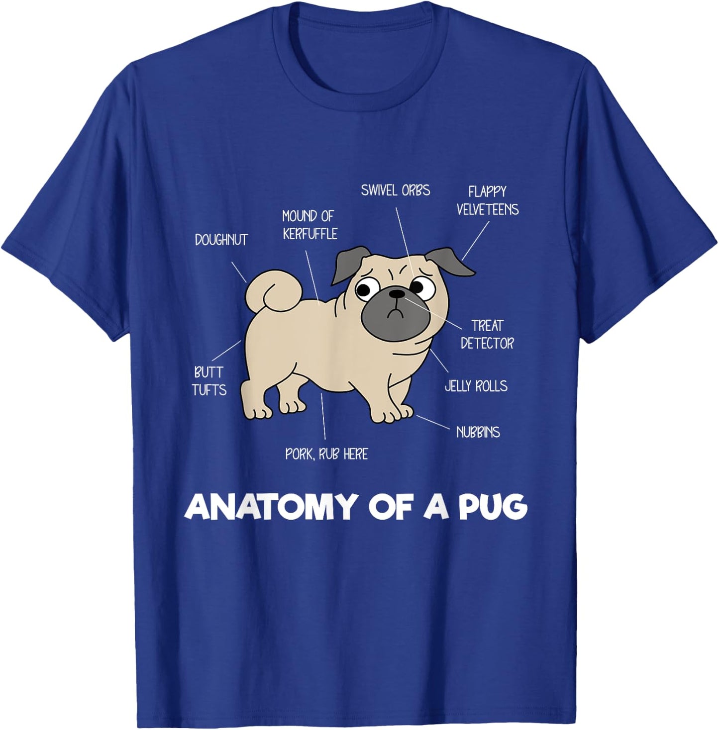 Anatomy Of A Pug - Funny Dog Body Parts Men Women Kids T-Shirt - T-Shirt | Royal
