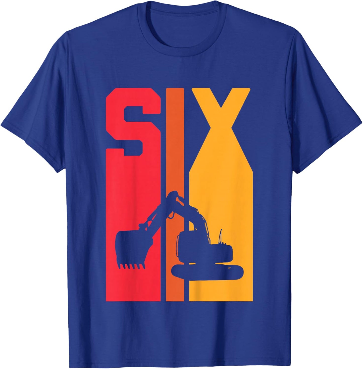 Kids 6th Birthday Boy 6 Year Old Construction Truck Excavator T-Shirt - T-Shirt | Royal
