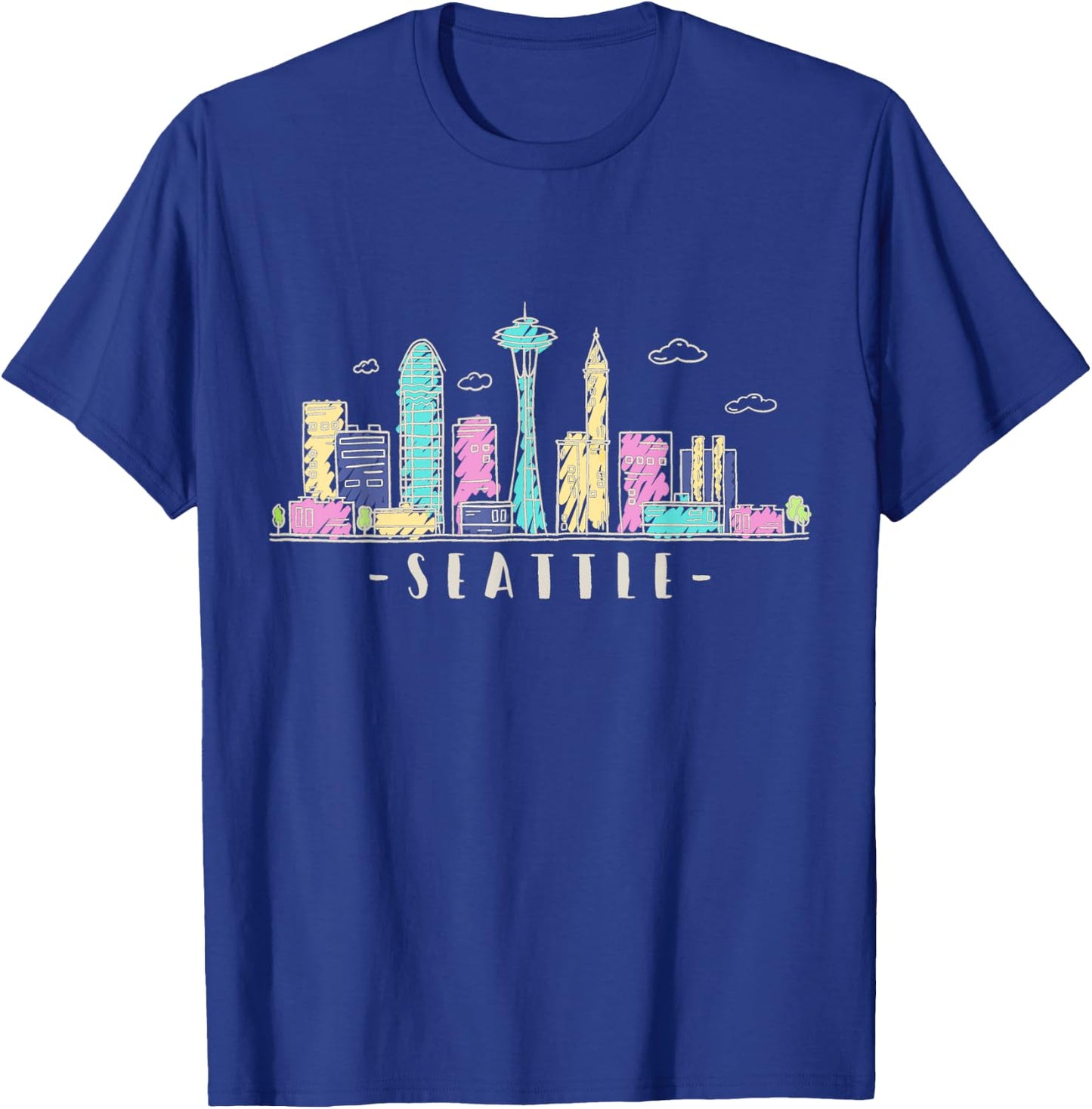 Seattle Skyline Washington PNW Vintage T-Shirt - T-Shirt | Royal