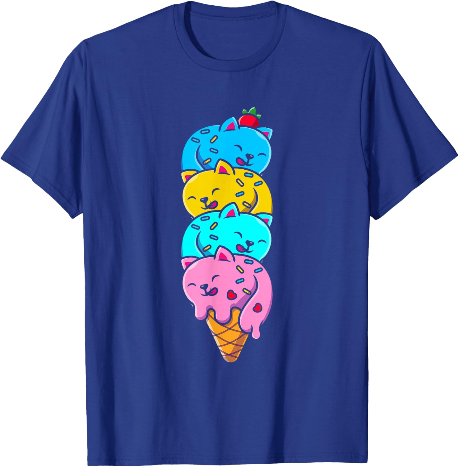 Cat Funny Cute Cat Ice Cream Woman Cute Men Kids T-Shirt - T-Shirt | Royal