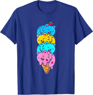 Cat Funny Cute Cat Ice Cream Woman Cute Men Kids T-Shirt - T-Shirt | Royal