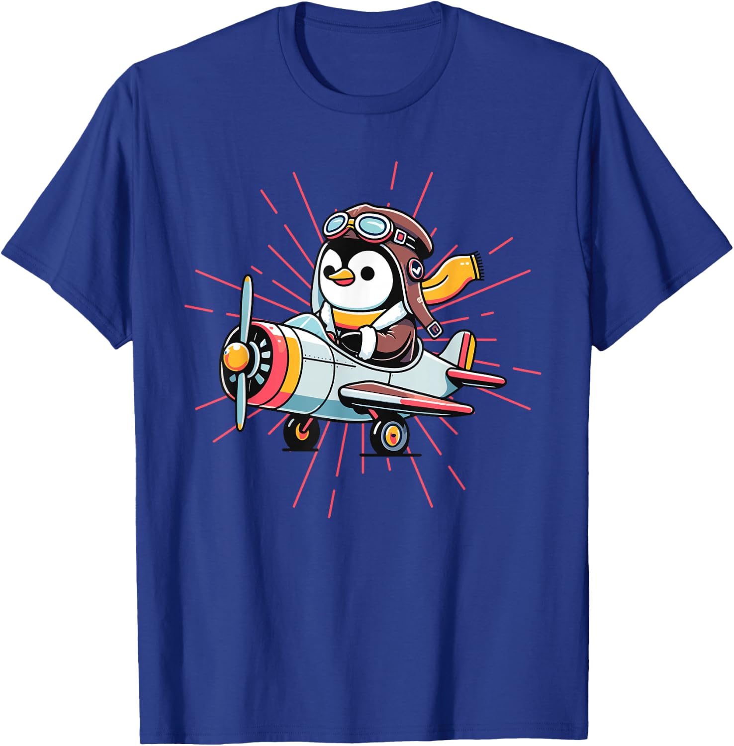 Flying Penguin Apparel Penguin Lover Penguin Airplane Pilot T-Shirt - T-Shirt | Royal