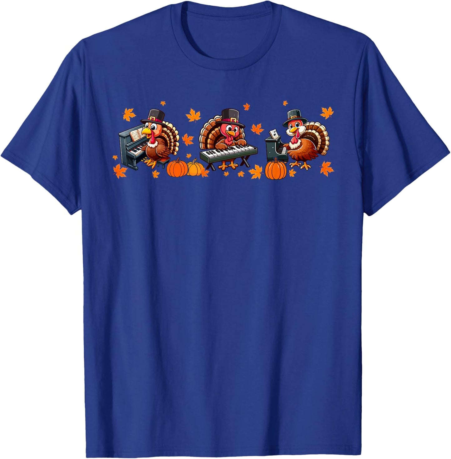 Three Thanksgiving Turkeys Playing Piano Instrumentalist T-Shirt - T-Shirt | Royal