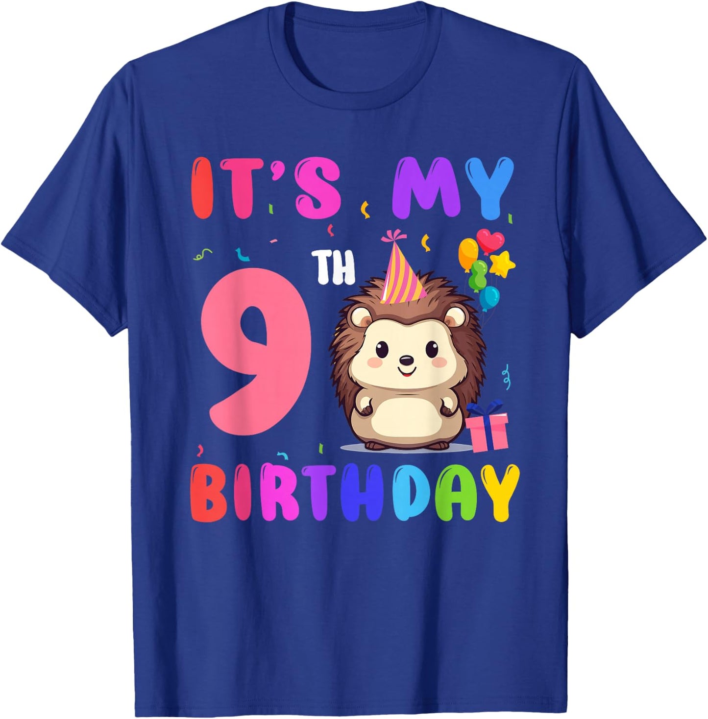 It’s My 9th Birthday Hedgehog Animal 9 Years Old Kids T-Shirt - T-Shirt | Royal