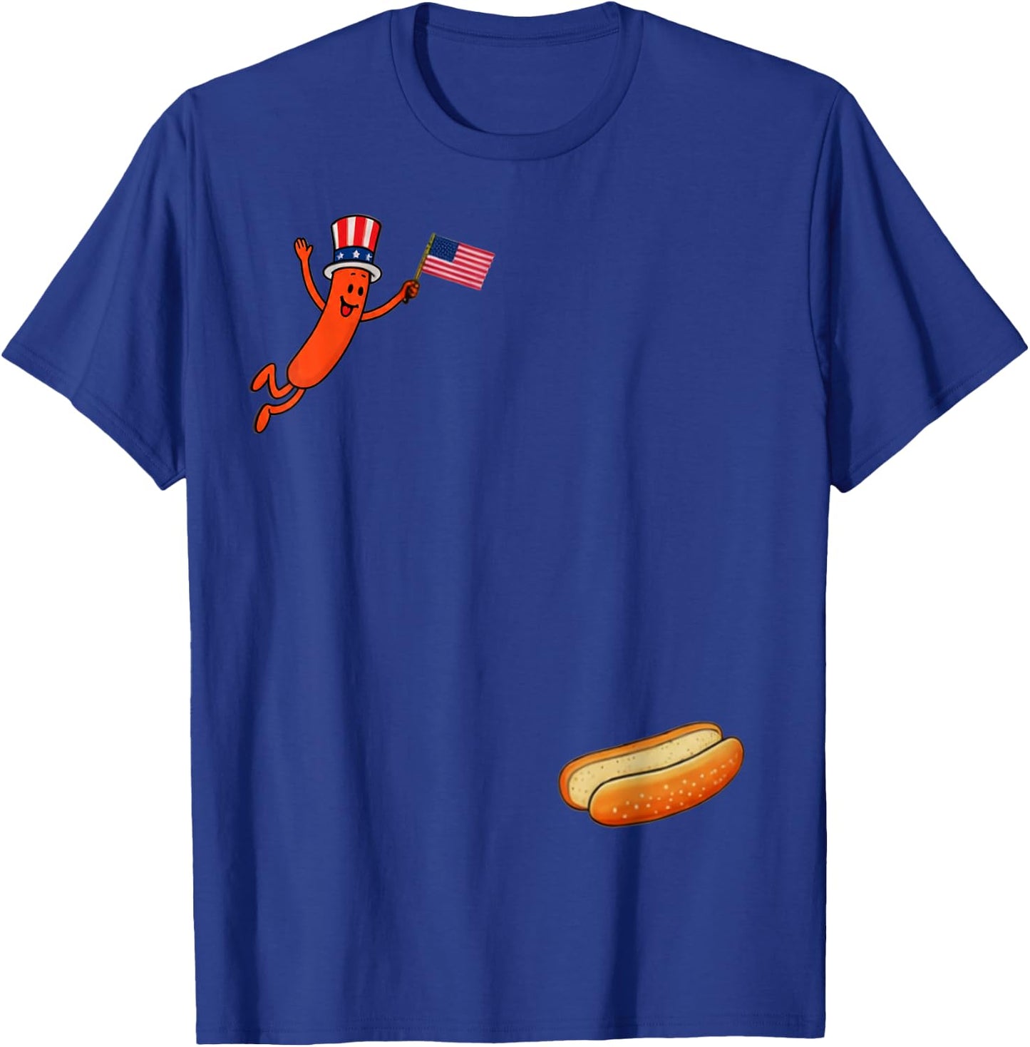 Hotdog Freedom Dive Funny Uncle Sam Hot Dog Jumping Into Bun T-Shirt - T-Shirt | Royal