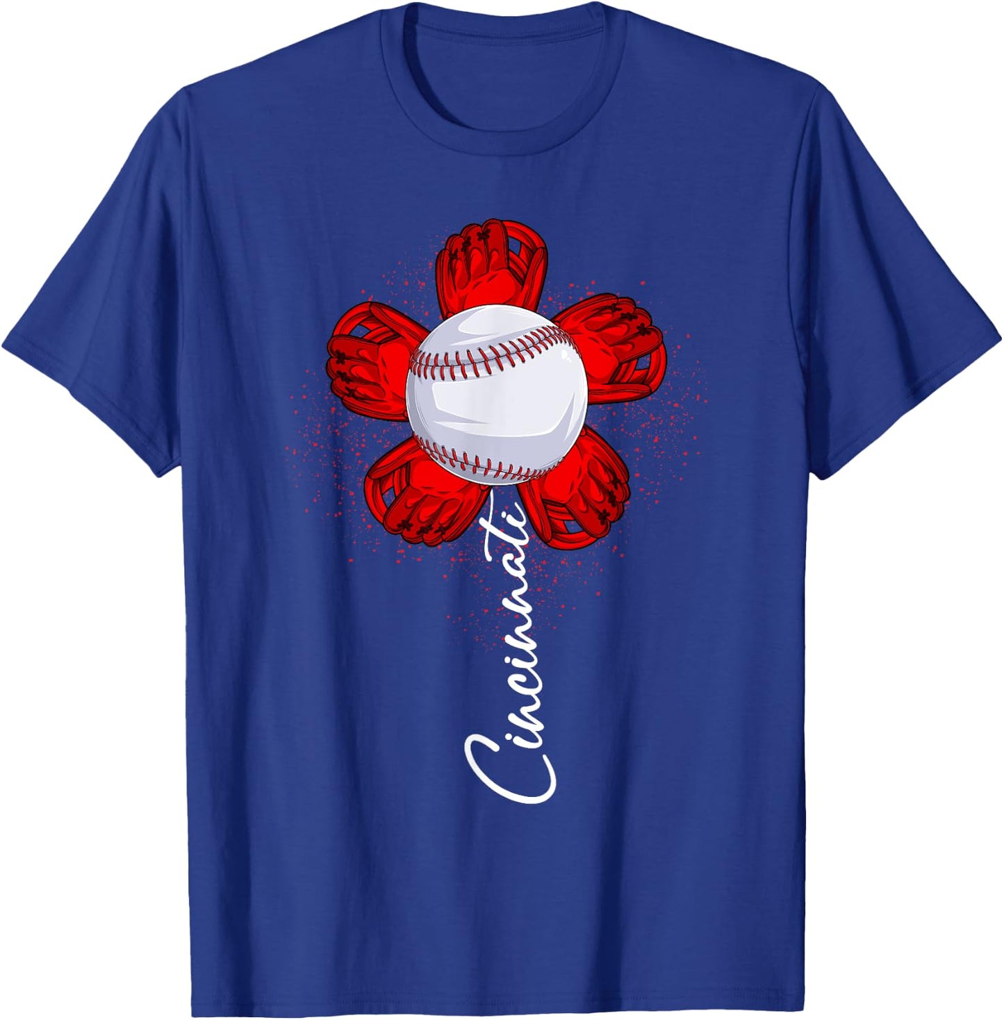 Cute Flower Cincinnati Retro Baseball Lover Game Day T-Shirt - T-Shirt | Royal