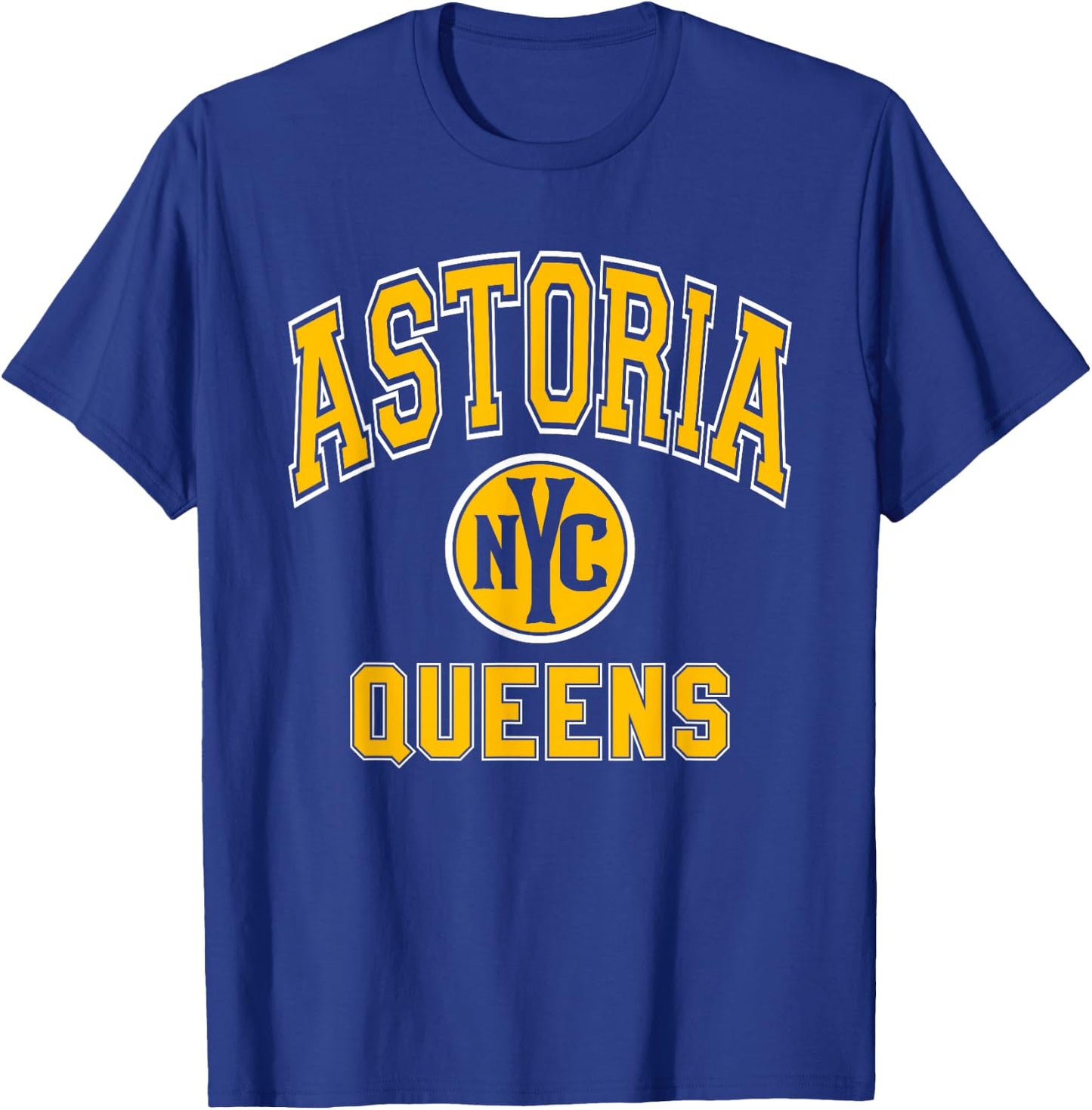 Astoria Queens Text NYC Circle Amber Print T-Shirt - T-Shirt | Royal