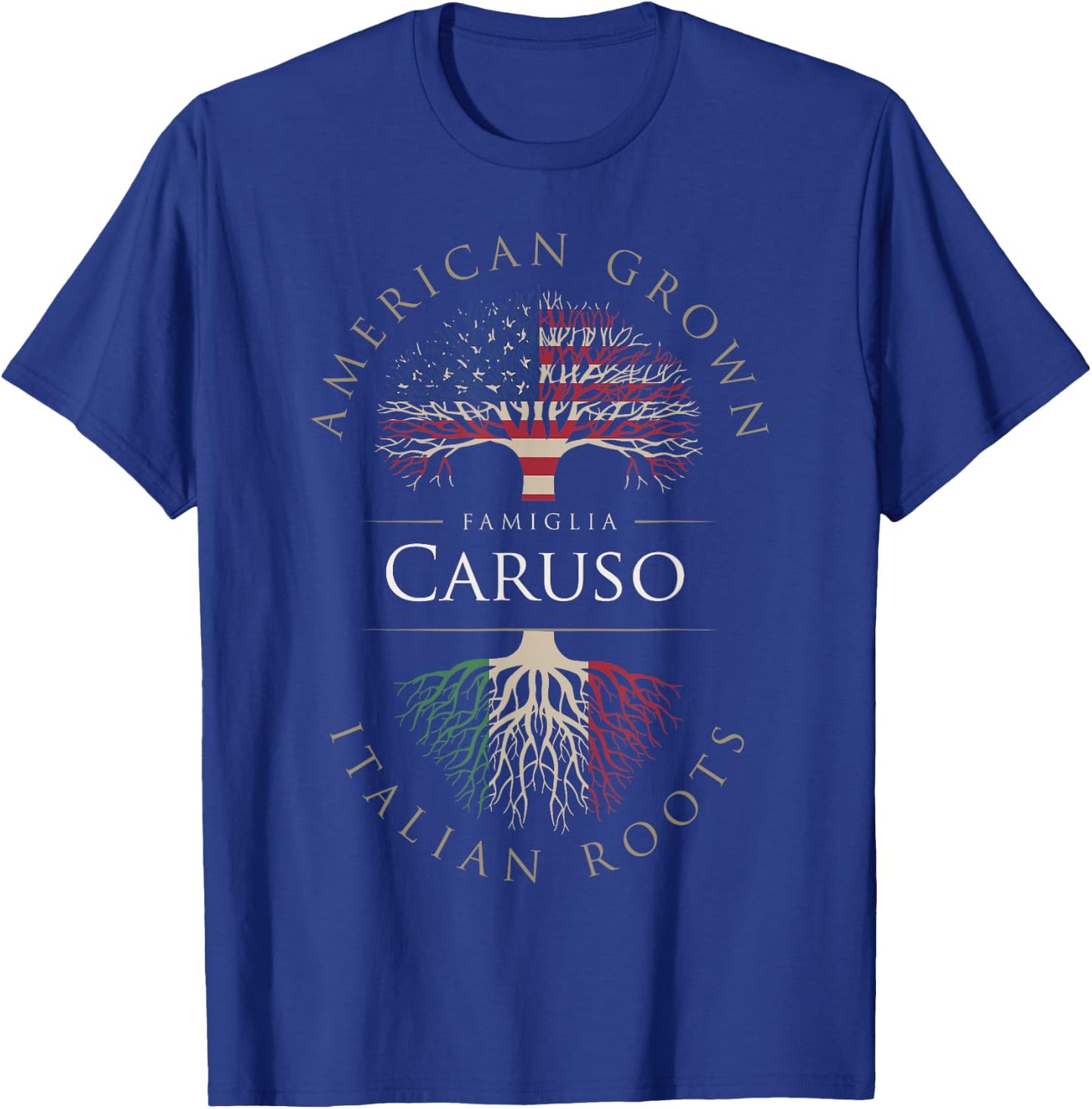 Caruso Family Name American Grown Italian Roots Italia Flag T-Shirt - T-Shirt | Royal