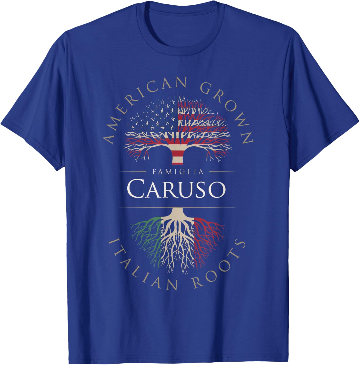 Caruso Family Name American Grown Italian Roots Italia Flag T-Shirt - T-Shirt | Royal